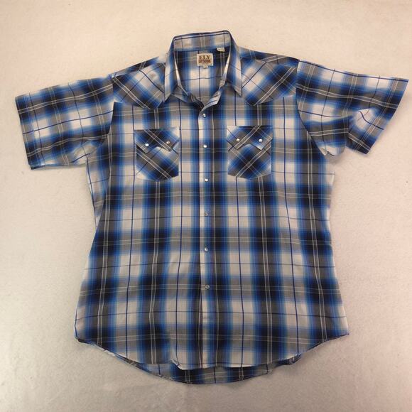 Ely Cattleman Short Sleeve Button Up Shirt Mens Size Extra Large XL Blue - Picture 2 of 9